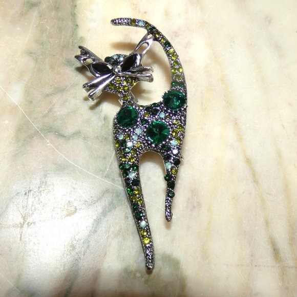 Sparkling Rhinestone Cool Cat, Kewl Kitty - Brooch Pin - with Gifting Box - Picture 3 of 8